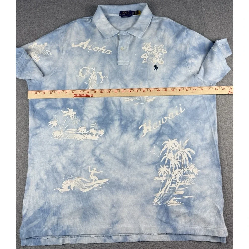 Polo Ralph Lauren Hawaii Aloha Tie Dye Polo Shirt XL Classic Fit Blue Cotton